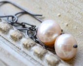 pearl earrings, pink pastel jewelry, oxidized sterling silver, modern bridesmaid
