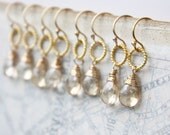 quartz earrings, bridesmaid jewelry gold teardrop, champagne bridal set, wire wrapped teardrop