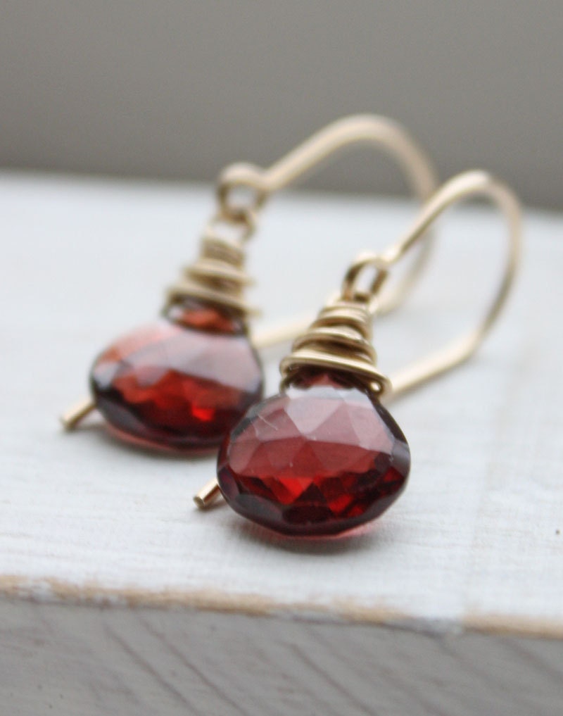 garnet earrings, red gemstone gold jewelry January birthstone