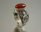 GUARDIAN ANGELS Red Carnelian Mens Silver Ring