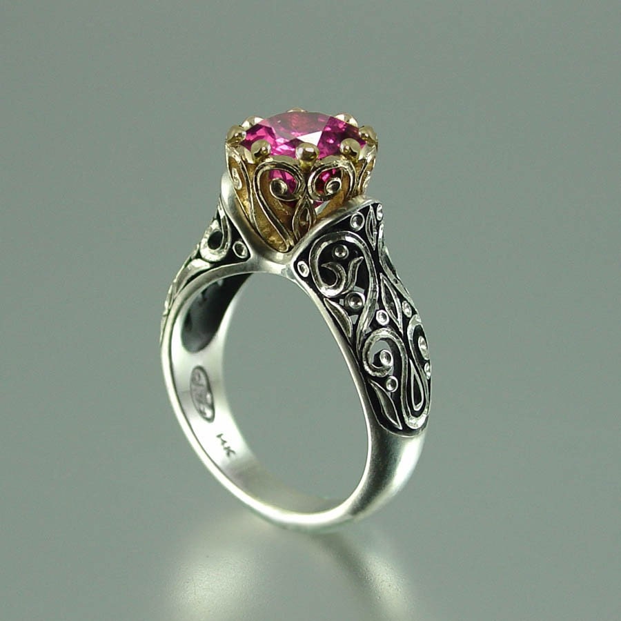 The ENCHANTED PRINCESS Tourmaline engagement ring in silver and 14k gold RESERVED for Francie