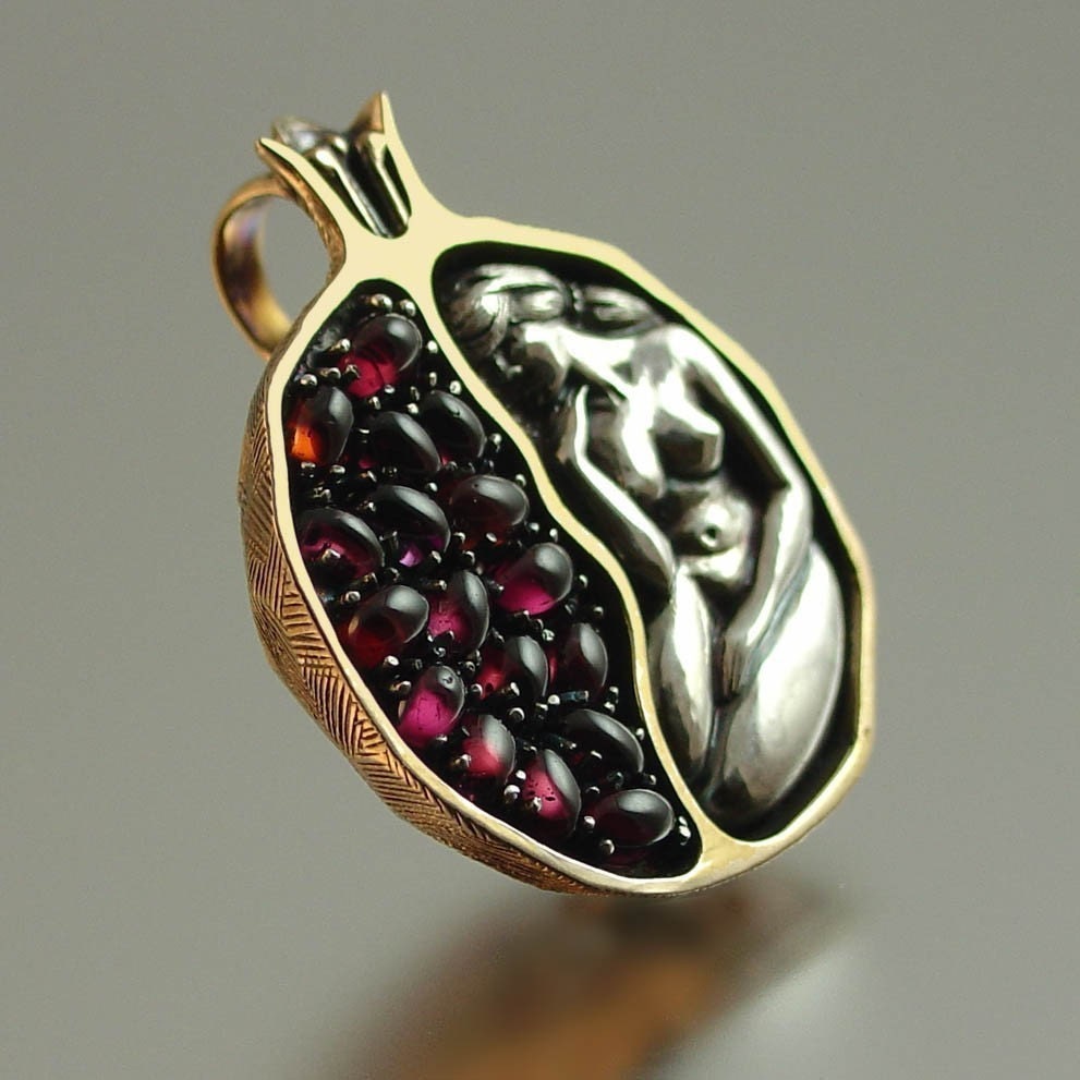 POMEGRANATE silver and bronze garnet pendant