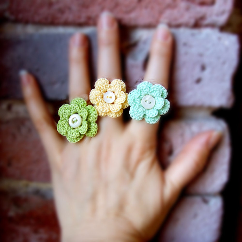 Ring - Yellow Crochet Flower