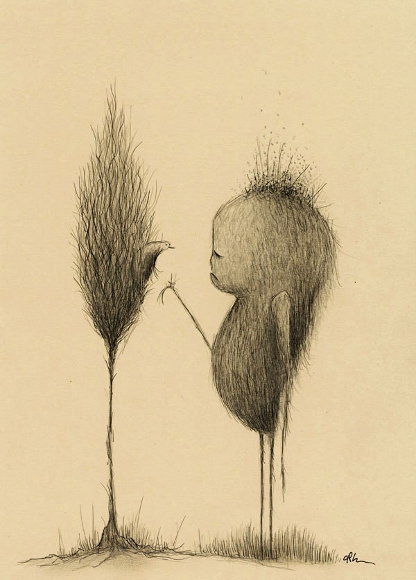 Repeated Fateful Encounters 5 x 7 fine art giclee print reproduction of an original pencil and ink illustration