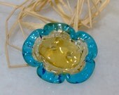 Lampwork Button, Aqua - Topaz 2 Hole Button, Handmade SRA LETEAM Glassymom