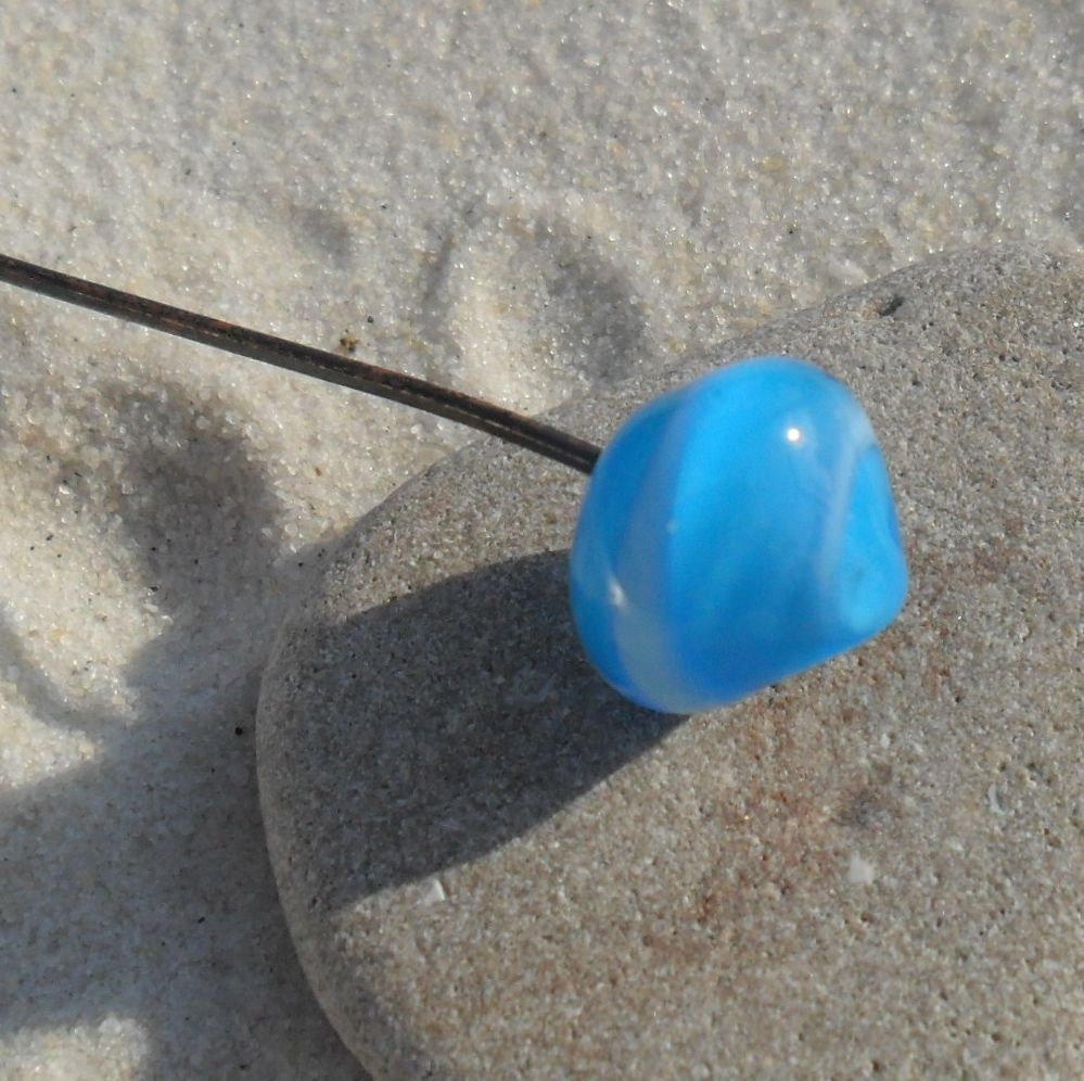Lampwork Copper Headpin, Aqua Glass Headpin, Handmade SRA LETEAM Glassymom