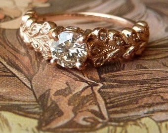 Rose Gold Vintage Petal Diamond Ring