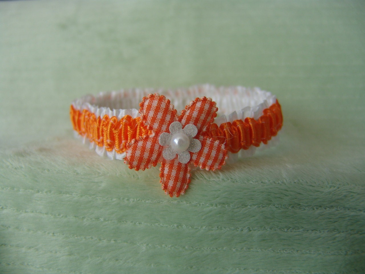 Bright Orange and White Headband with Flower