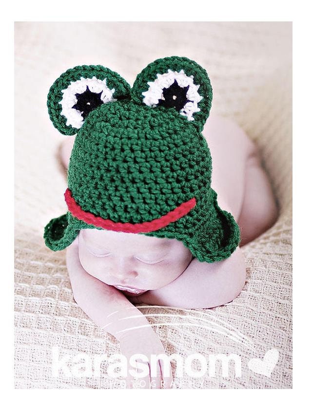 baby frog photography prop ear flap beanie