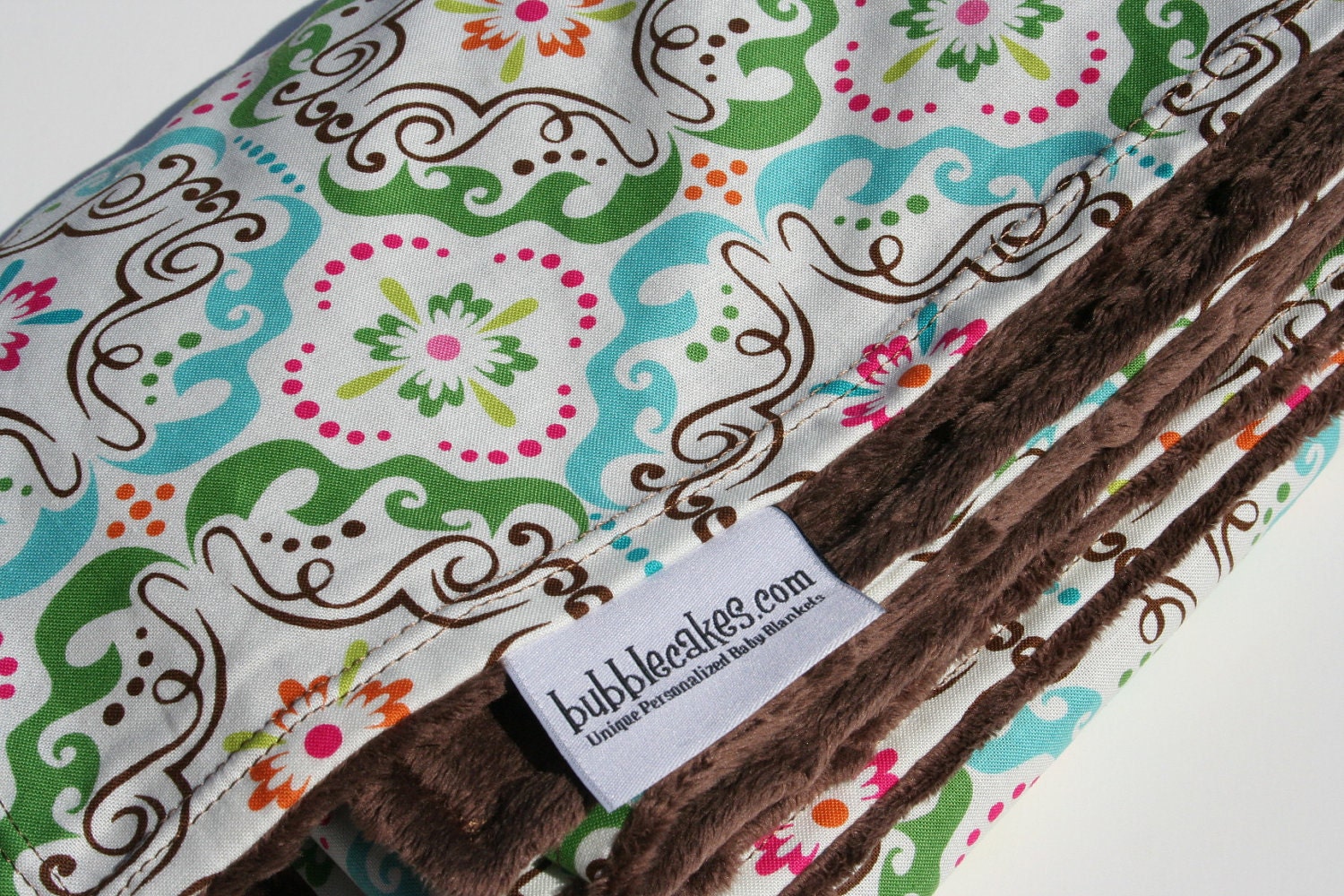 Minky Baby Blanket - Personalized Baby Blanket - Baby Girl Gift - Scroll Pink Brown Green