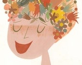 A flower hat.   Limited edition print by Matte Stephens.