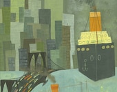 Lower New York Harbor.  Limited edition 13x19 print by Matte Stephens.