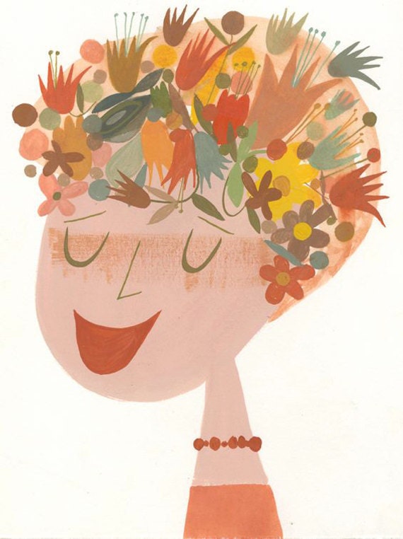 A flower hat.   Limited edition print by Matte Stephens.