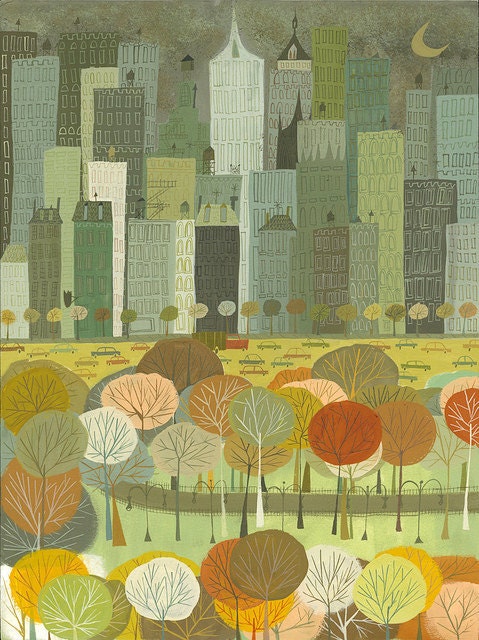 New York at night.  Limited edition 13x19 print by Matte Stephens.