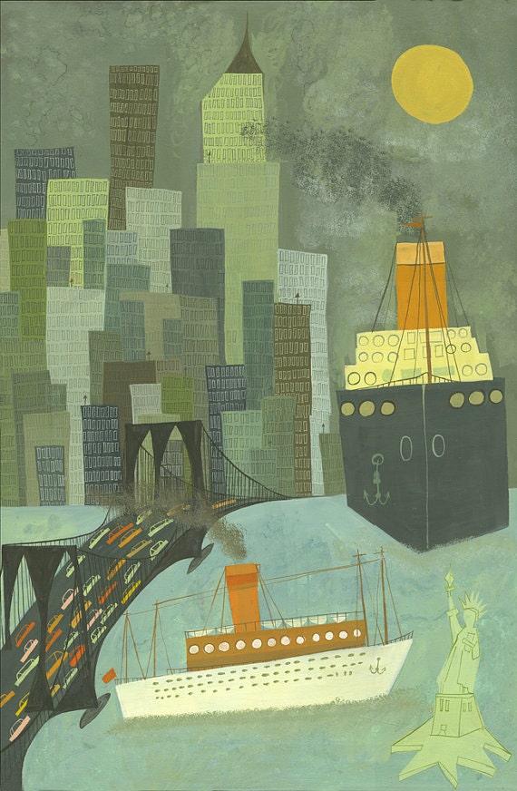 Lower New York Harbor.  Limited edition 13x19 print by Matte Stephens.