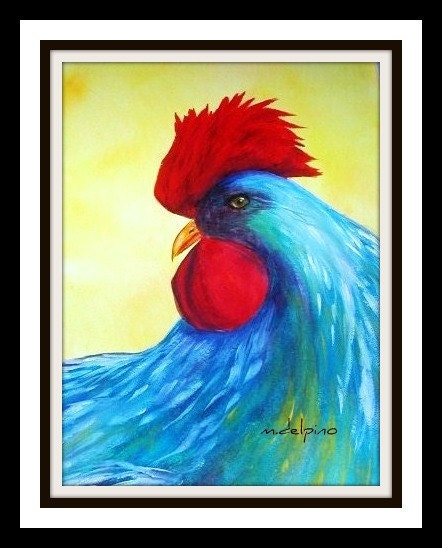 Items similar to Large colorful rooster print kitchen restaurant ...
