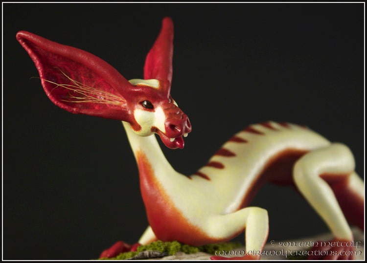 Bat Eared Sap Dragon fantasy sculpture OOAK polymer clay unique handmade figurine