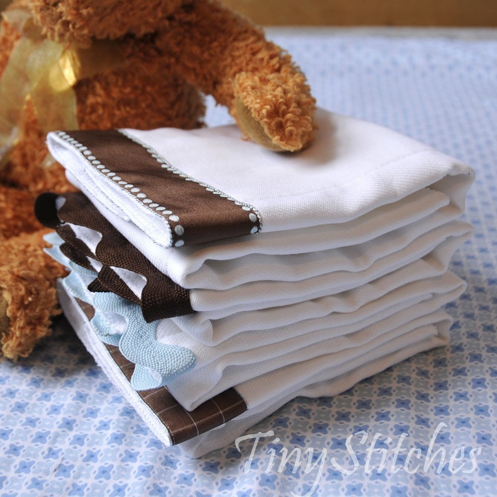MUD PIE - Burp Cloth Bundle, newborn gift set of 4 coordinating cloths, brown and blue for baby BOY