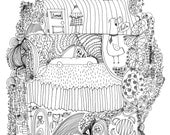 The Home 8x10 Fine Art Archival Print of Original Pen and Ink Drawing
