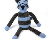 beatrice - crocheted blue grey striped plush cat softie