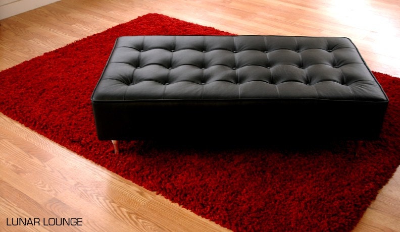 Bokz Leather Button sofa Bench  Mid century eames era modern style furniture