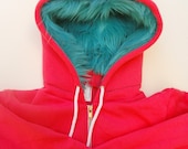 My (Big) Monster Hoodie - Pink and aqua - Adult Unisex Small - monster hoodie, horned sweatshirt, adult jacket