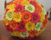 For Whitney 18" Gerber Daisy Kissing Ball, silk flower pomander, garden pomander, pinks, white, rhinestone centers