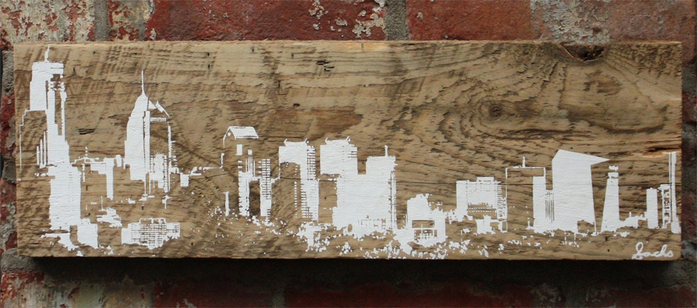 Philadelphia Skyline Wall Hanging on Reclaimed Barn Wood - 7"x18"