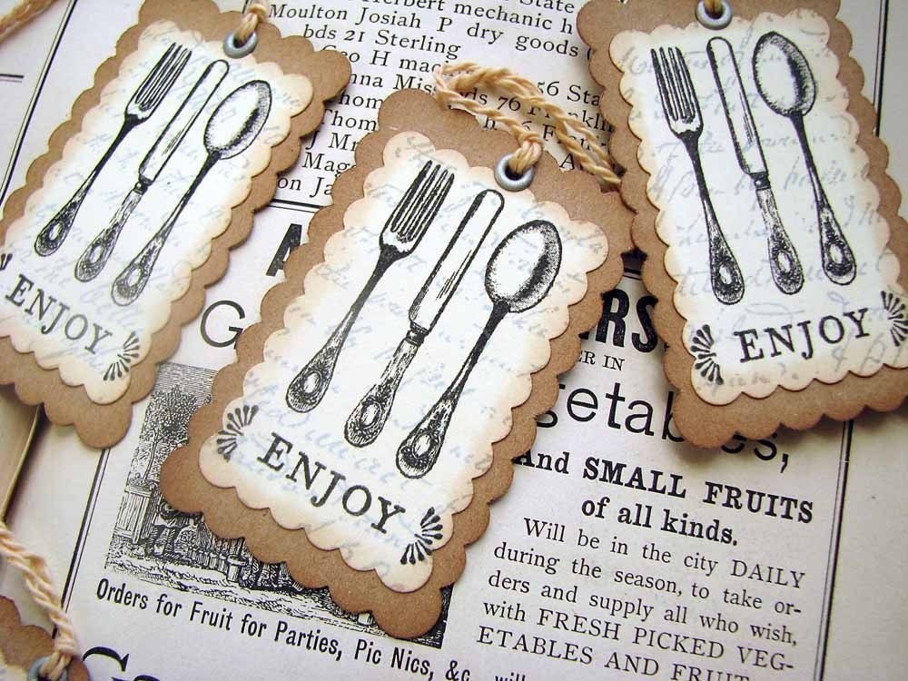Wedding Favor Hand Stamped Utensil Gift Tags ENJOY