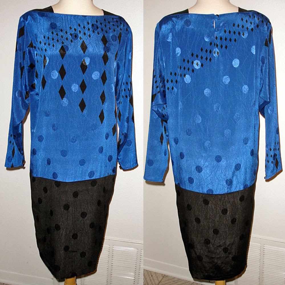 ELECTRIC BLUE - 1980s vintage abstract drop waist dress - New York designer - size 8