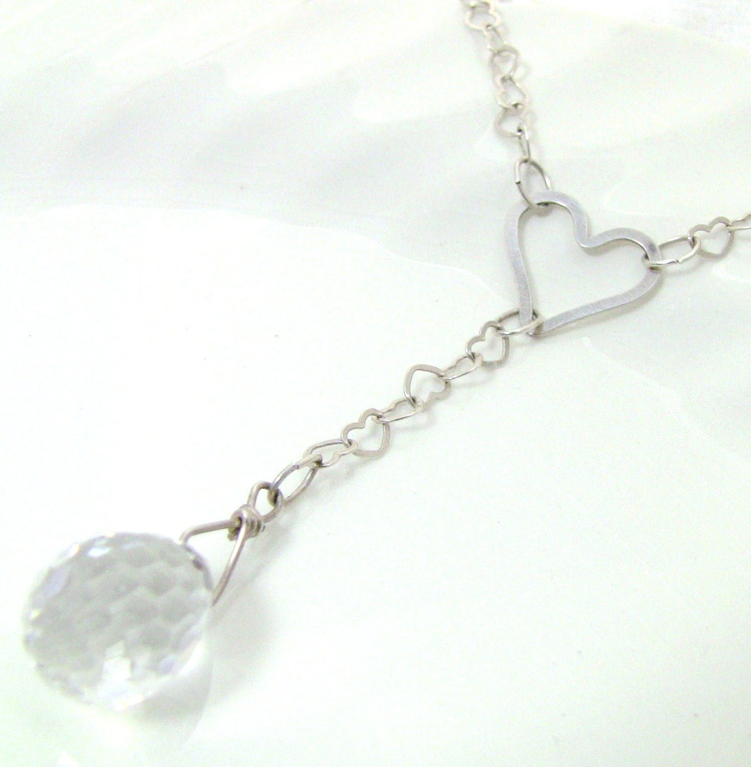 Sparkling Sterling Silver Heart Necklace - Heart Chain, Swarovski Crystal, Cross Charm - Christian Jewelry - Abundance of the HEART