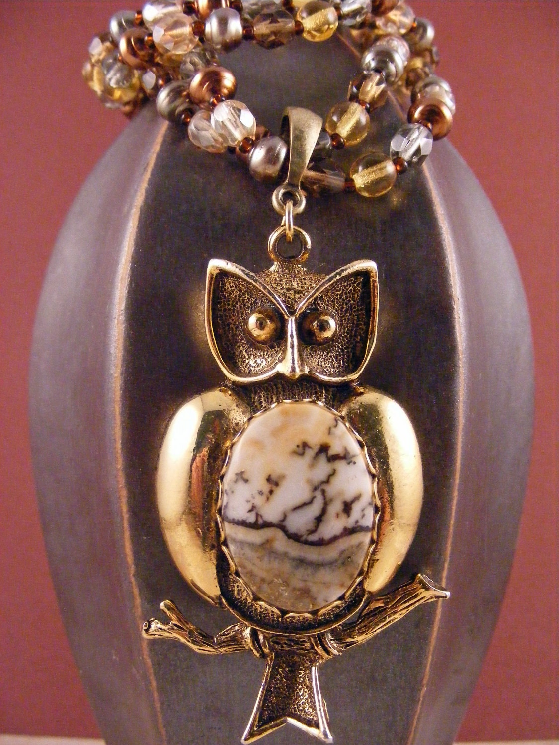 RESERVED for Brittany Gemstone Owl Necklace by JenniLeighCreations