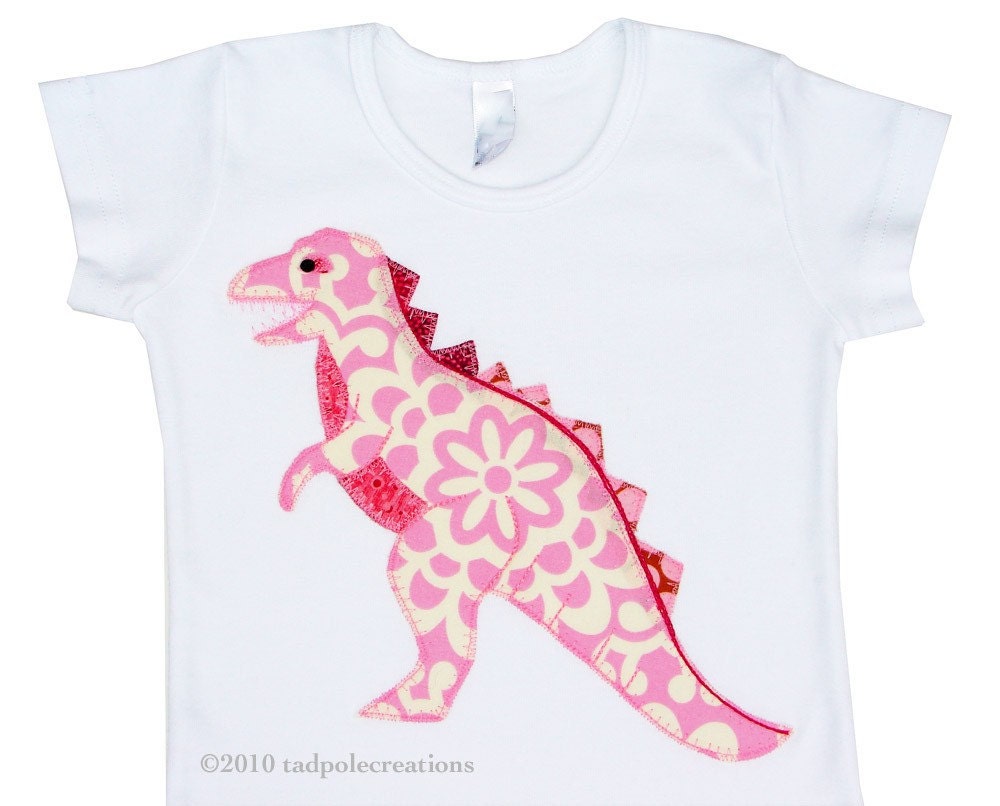 Girls Pink Dinosaur Shirt - 2, 4, 6, or 8 Years - Triceratops, T-Rex or Stegosaurus - Short Sleeves