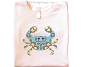 Kids Crab Applique Shirt - Red or Blue Crab - Boy, Girl, Unisex - Available in 2, 4, 6, 8, 10 Years  SHORT SLEEVE