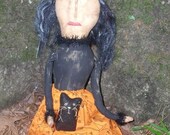 Primitive Halloween WitchiePoo With Cat