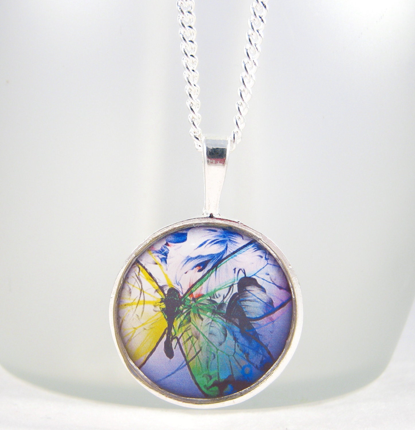 Butterfly Necklace Picture Pendant Art Image Epoxy Resin Fashion Jewelry Handcrafted by BrendasJewellryBox