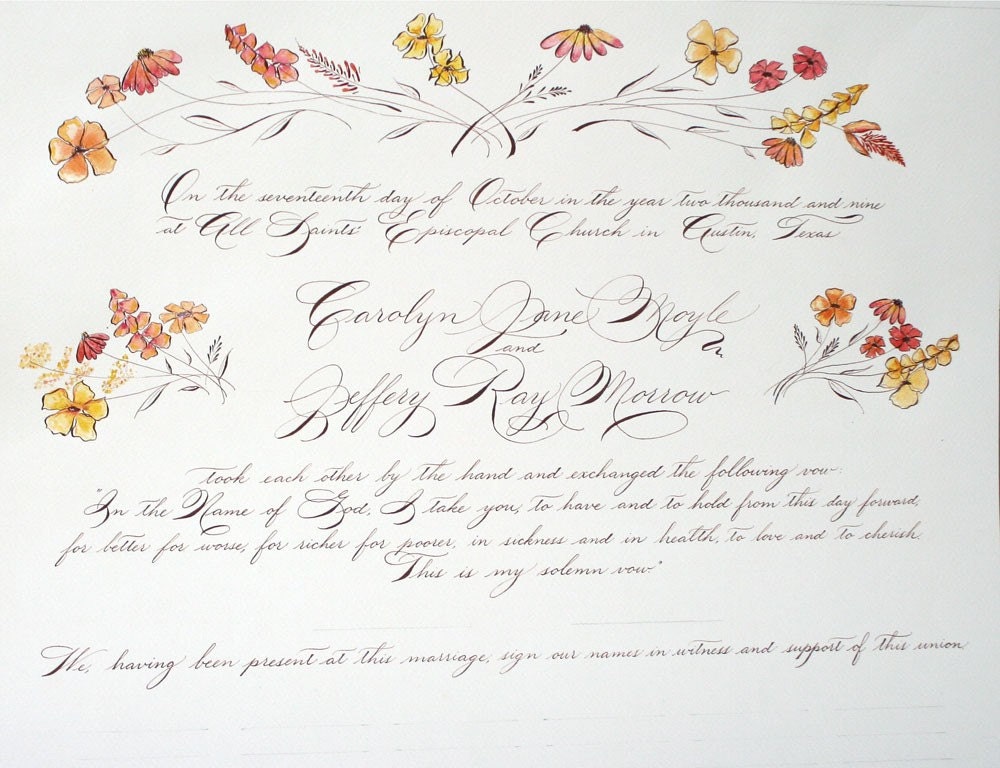 Heirloom Quaker Style Marriage Certificate - DEPOSIT