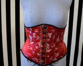 Corset Underbust Steampunk Neo-Victorian Cincher 34 Lola Red Butterfly Brocade