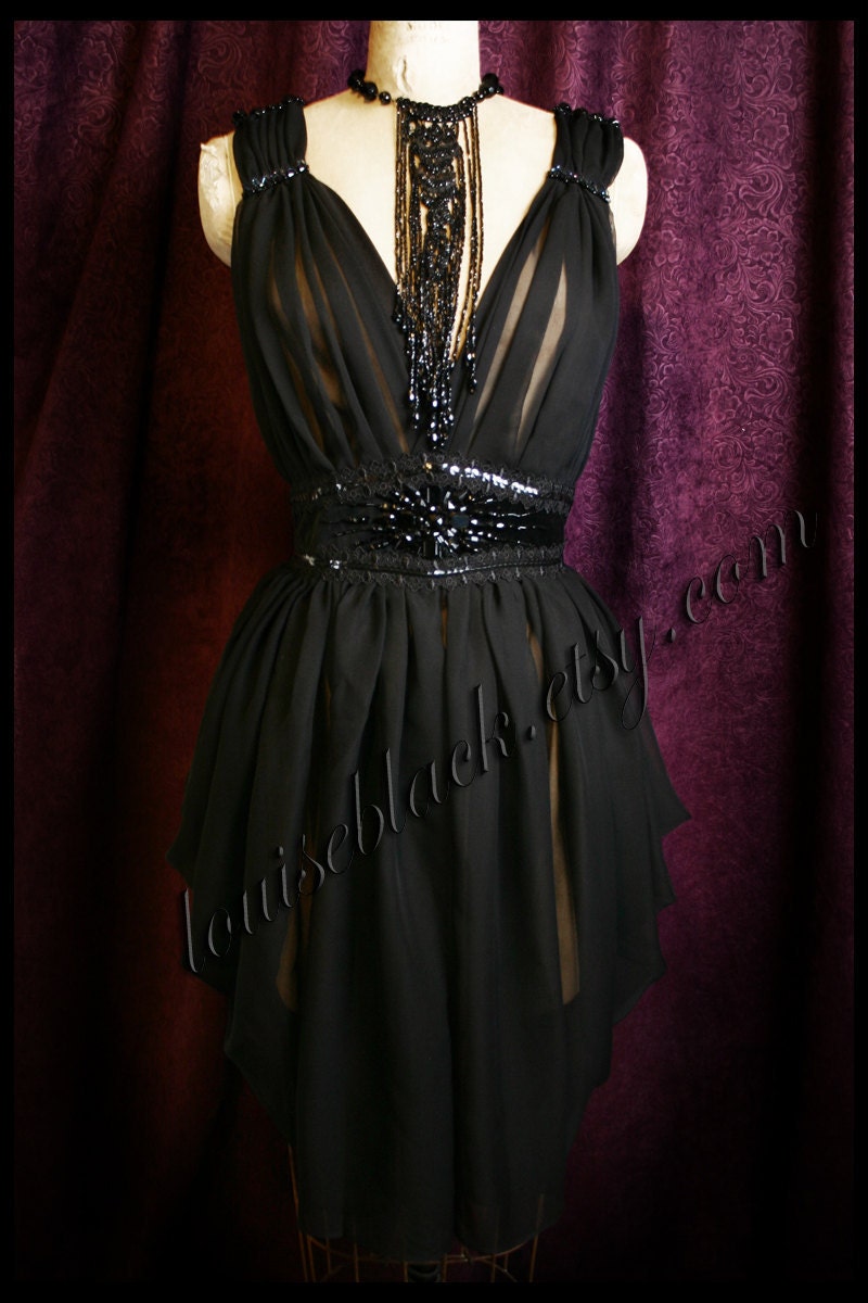 SALE The Louise Black Venom Dress with Hand Beaded Victorian Jet Waist Belt