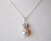 Bridal Necklace, Ivory Pearl Pendant Bridal Necklace, Bridesmaids Necklace, Wedding Jewelry, Rhinestone Ball Pendant, Ella N236B