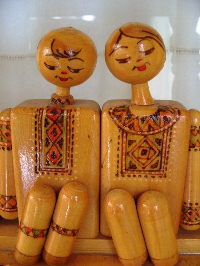 Vintage Wooden Man and Woman Display
