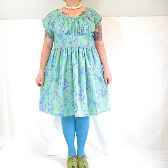 Frolic (in aqua dots) Dress - plus size - bright print vintage cotton-blend fabric - 50B-42W-72H