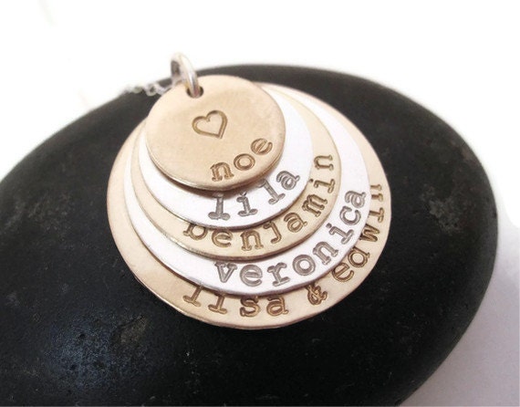 Hand stamped jewelry stacked mixed metal necklace