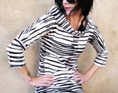 You Tell Me - Made to Order - iheartfink Handmade Hand Printed Womens Artistic Black and White Stripes Cowl Neck Blouse Top