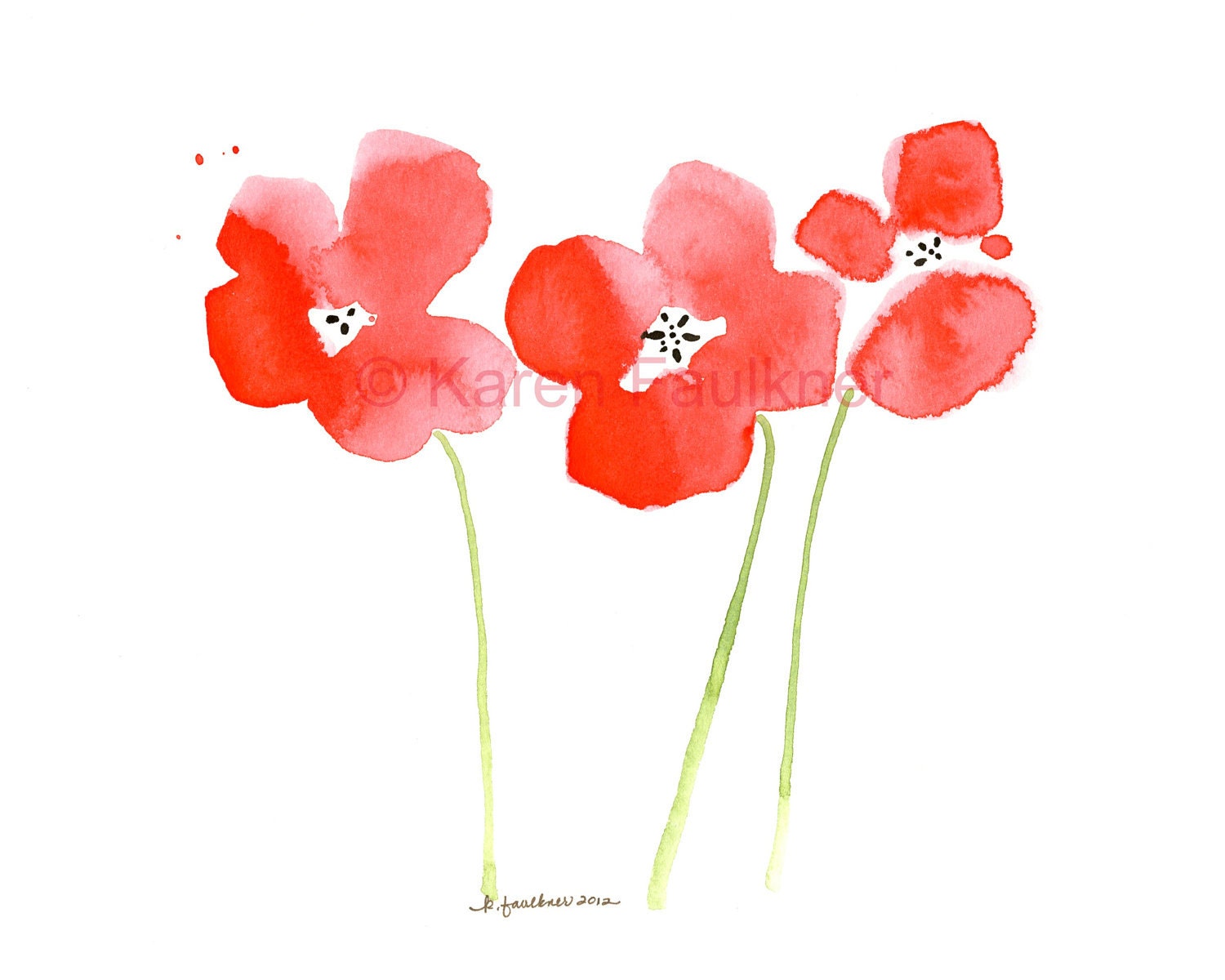 Print of Watercolor Painting: Poppy Garden watercolor flowers giclee fine art print