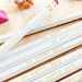 Oh Happy Day White with Gold Pencil 6 pack - Great wedding favors and gifts