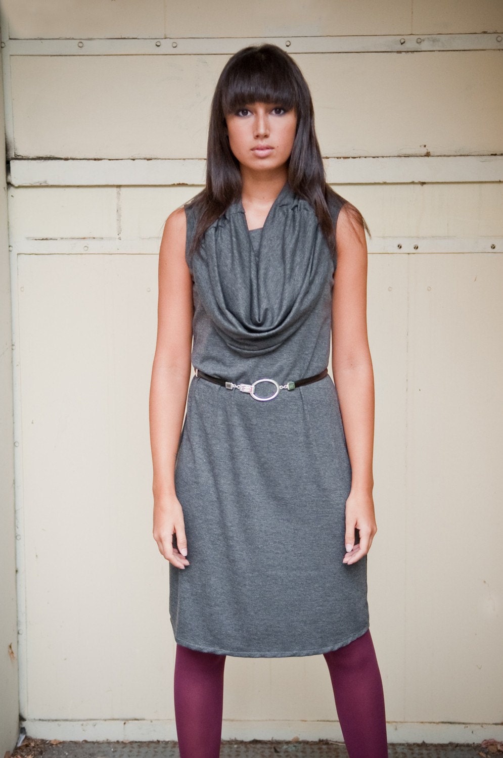 Sleeveless dress with oversized cowl in gray - fall fashion women's clothing - custom made