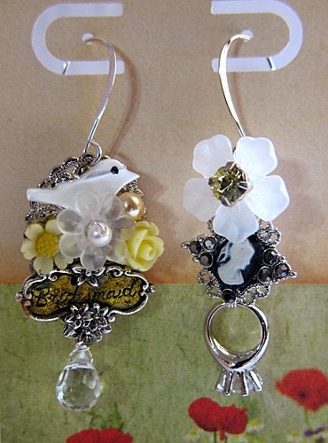 Bridesmaid Earrings Shimmering Crystals Flowers Birds Bridal Romantic Love Bride Dangle White Silver Snow Stunning Sparkle