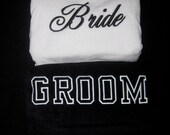 BRIDE & GROOM BEACH Towels Embroidered 100% cotton terry velour Bridal or Couple Shower or Wedding Gifts - Made To Order