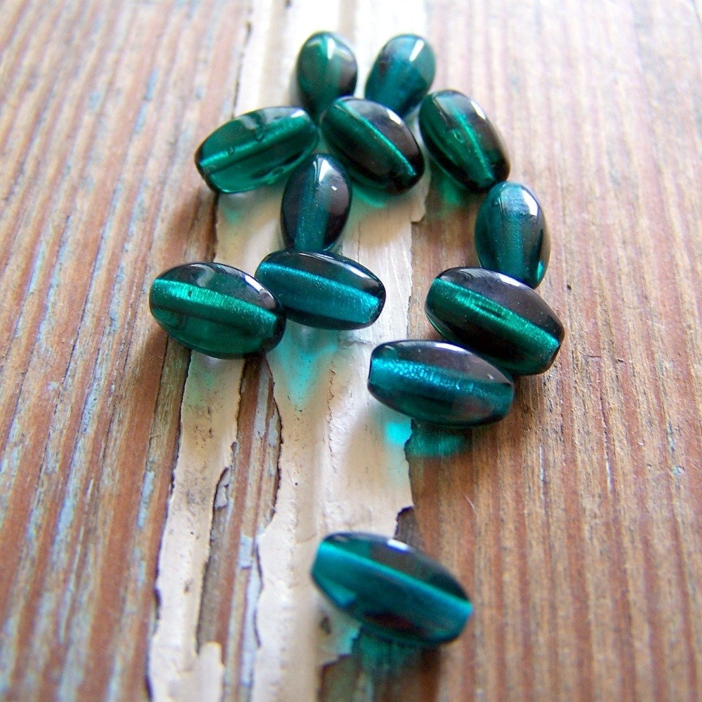 Vintage Glass Rice Beads, teal, 10 beads